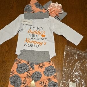 Baby Outfit Set with Floral Pants and Hat